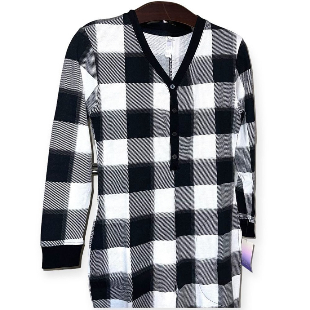 STARS ABOVE Women’s Thermal One Piece Pajamas in Black and Cream Size XS NEW - Picture 6 of 15